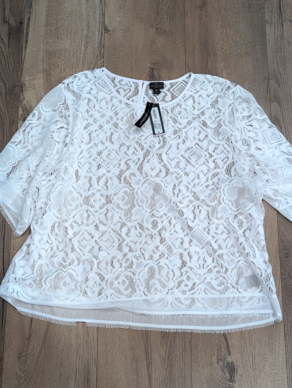 Worthington White Floral Lace Short Sleeve Blouse